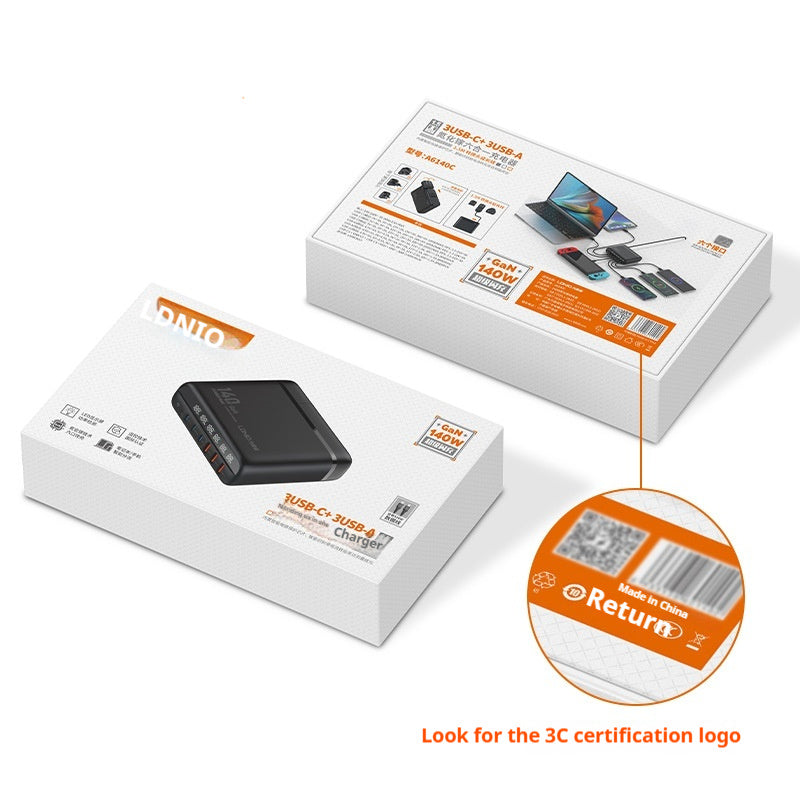 Chargeur GaN 140W – affichage digital, PD Fast Charger, norme nationale haute puissance