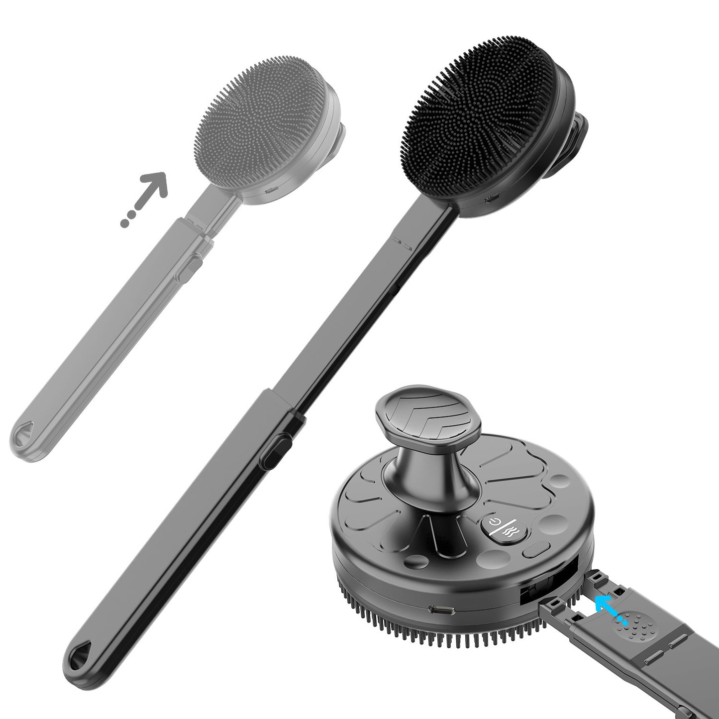 Brosse de douche électrique vibrante – USB rechargeable, étanche IPX7, exfoliation et massage