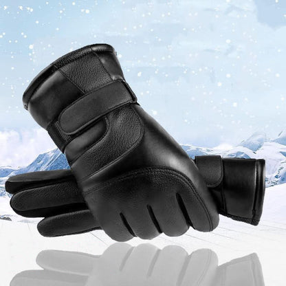 Gants d’hiver en cuir – unisexes, velours épaissi, écran tactile, antidérapants