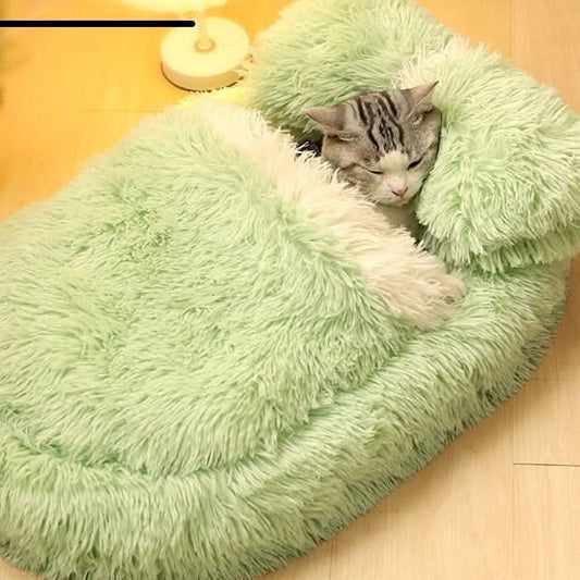 Lit ovale en laine longue – avec ou sans couverture, nid chaud hiver pour chats et chiens