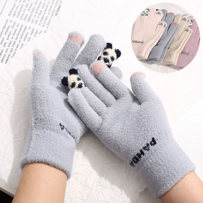 Gants tricotés hiver – écran tactile, motif panda, chauds