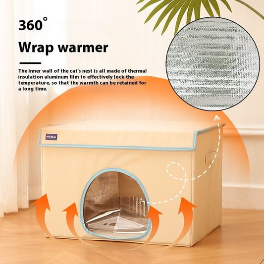 Lid chauffant pour chat hiver – lit pour animaux chaud, amovible et lavable