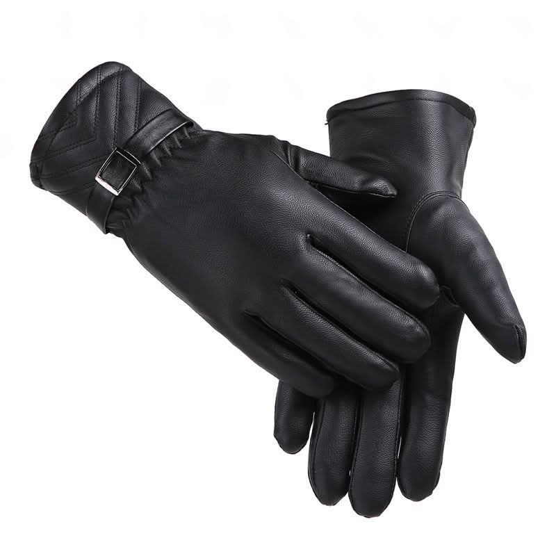 Gants d’hiver en cuir – unisexes, velours épaissi, écran tactile, antidérapants