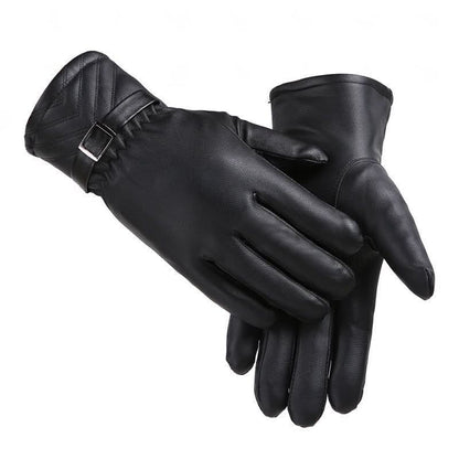 Gants d’hiver en cuir – unisexes, velours épaissi, écran tactile, antidérapants
