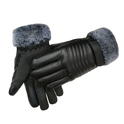 Gants d’hiver en cuir – unisexes, velours épaissi, écran tactile, antidérapants