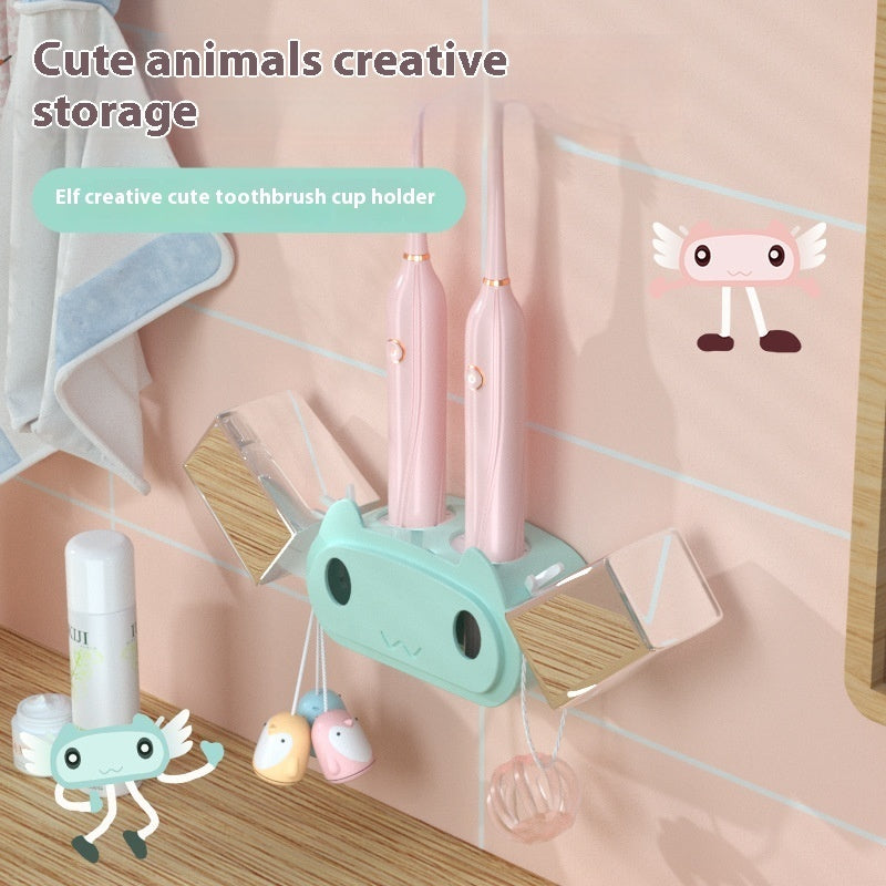 Porte-brosse à dents mural ELF – sans perçage, design suspendu, compatible brosse électrique et gobelet