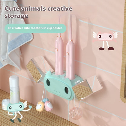 Porte-brosse à dents mural ELF – sans perçage, design suspendu, compatible brosse électrique et gobelet