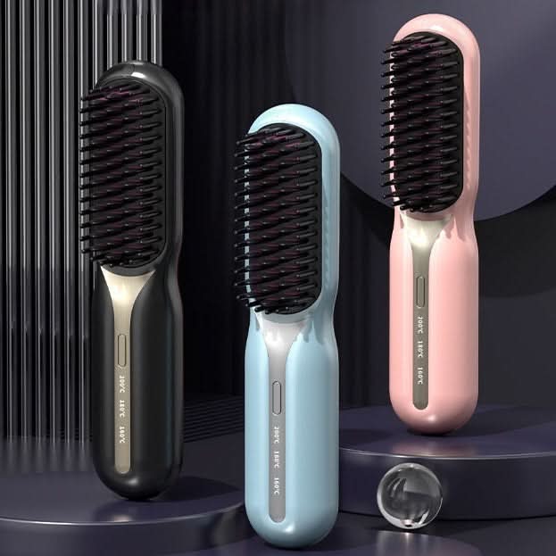 Brosse lissante sans fil – rechargeable, anti-frisottis, peigne chauffant 3 vitesses