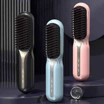 Brosse lissante sans fil – rechargeable, anti-frisottis, peigne chauffant 3 vitesses