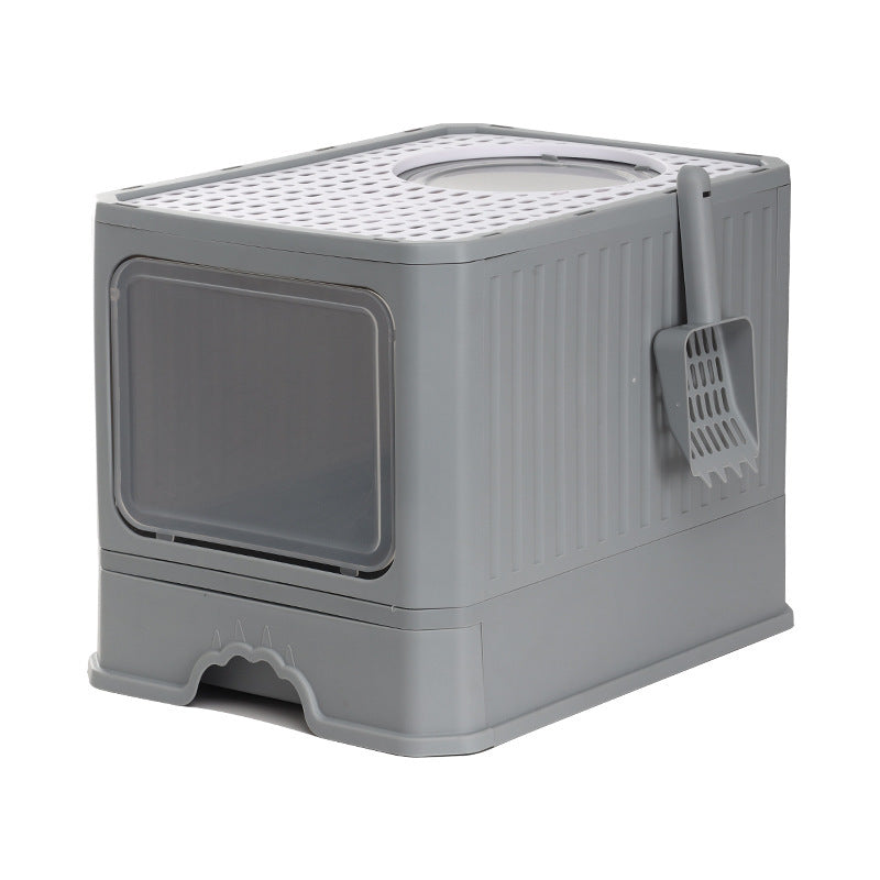 Maison de toilette pliable pour chat – bac à litière spacieux avec tiroir et double porte