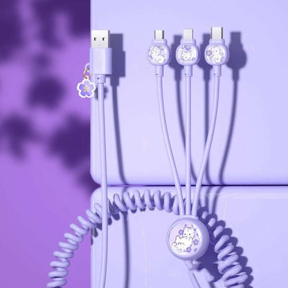 Câble de données 3-en-1 à ressort – USB multi-connecteurs, design créatif