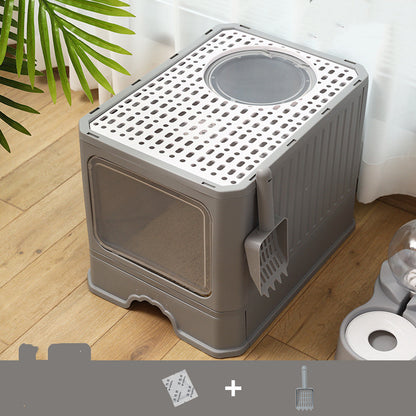 Maison de toilette pliable pour chat – bac à litière spacieux avec tiroir et double porte