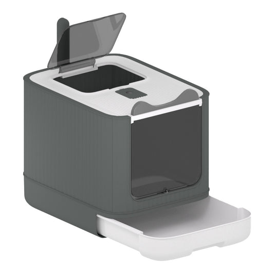 Maison de toilette pour chat – bac à litière spacieux avec tiroir coulissant