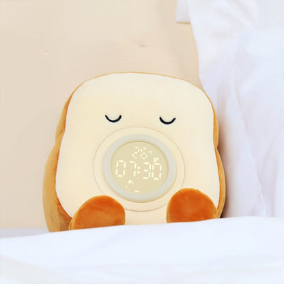 Réveil lumineux en peluche toast – Design dessin animé, rechargeable, idéal pour chambre et cadeau scolaire