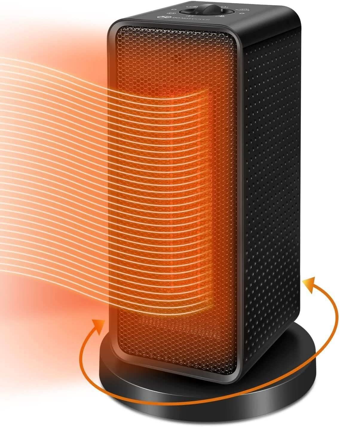 Chauffage vertical oscillant – 1200W, bouton mécanique, lumière intégrée, 3 vitesses