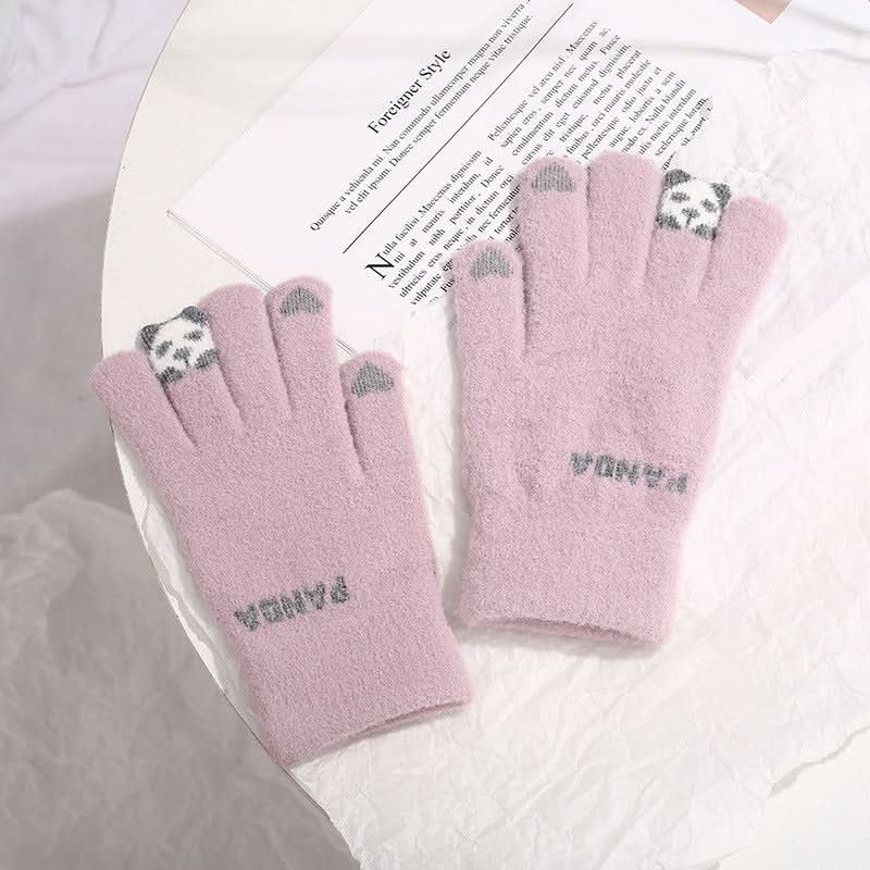 Gants tricotés hiver – écran tactile, motif panda, chauds
