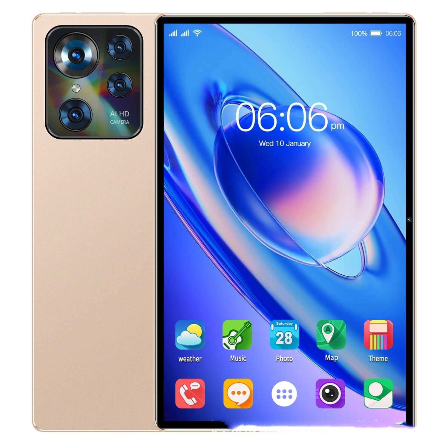 Tablette PC 10 pouces Smart Call Google Edition avec écran HD et fonction d'appel, couleur or.