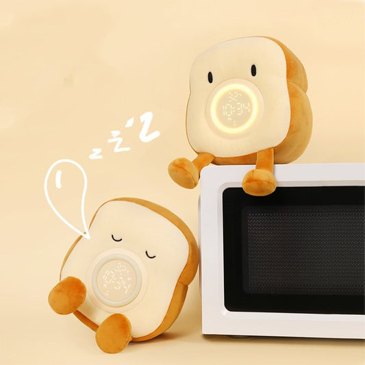 Réveil lumineux en peluche toast – Design dessin animé, rechargeable, idéal pour chambre et cadeau scolaire