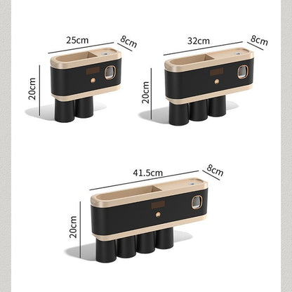 Wall-mounted Non-perforated Toothbrush Shelf For A Family Of Four