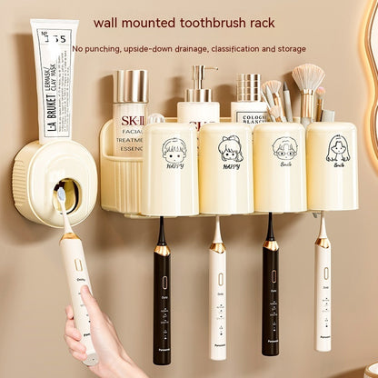 Bathroom Rack Punch-free Wall-mounted Toothbrush Cup Rack
