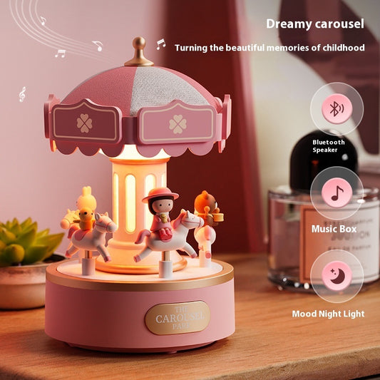 Boîte à musique carrousel – lumière d’ambiance LED, rotation musicale, rechargeable USB
