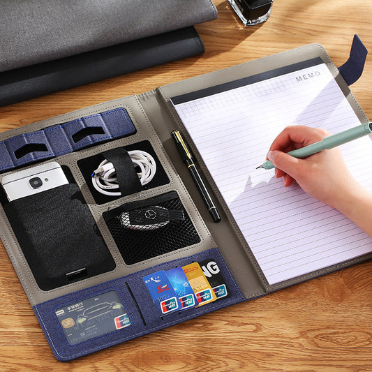 Chemise multifonction en cuir A4 Fashion – porte-documents professionnel avec accessoires, stylo et bloc-notes