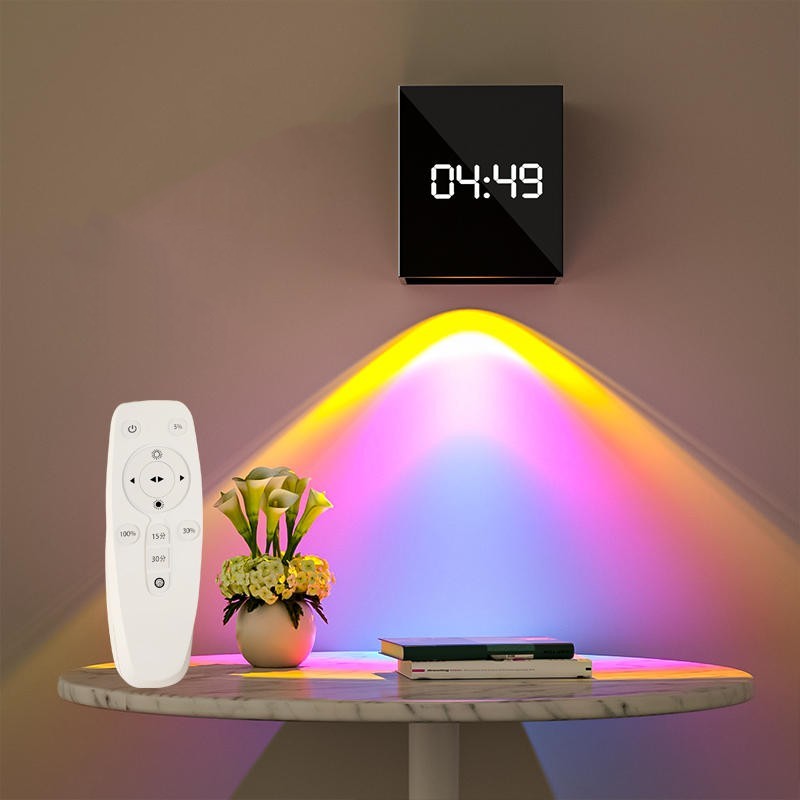 Lampe murale décorative coucher de soleil – projection lumineuse, horloge intégrée, USB, 2 styles