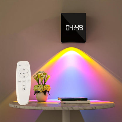 Lampe murale décorative coucher de soleil – projection lumineuse, horloge intégrée, USB, 2 styles