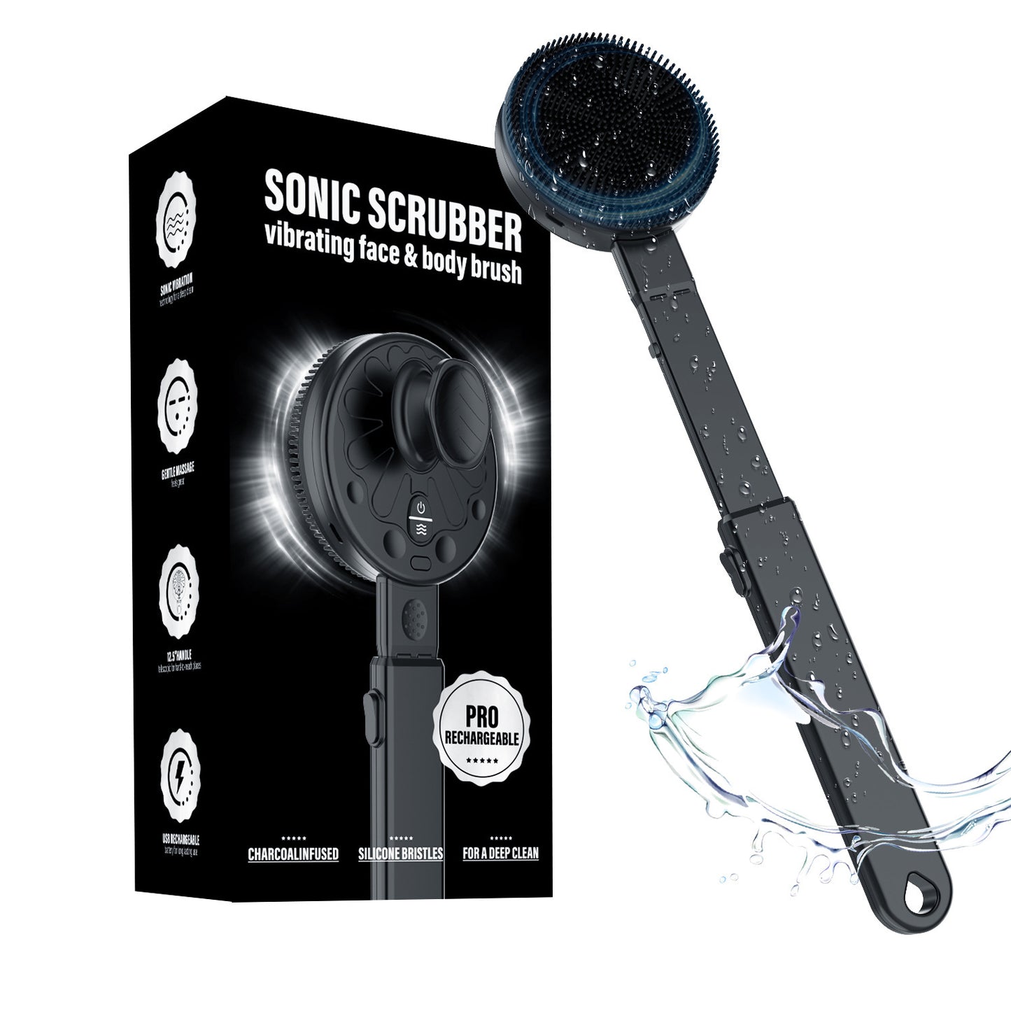 Brosse de douche électrique vibrante – USB rechargeable, étanche IPX7, exfoliation et massage