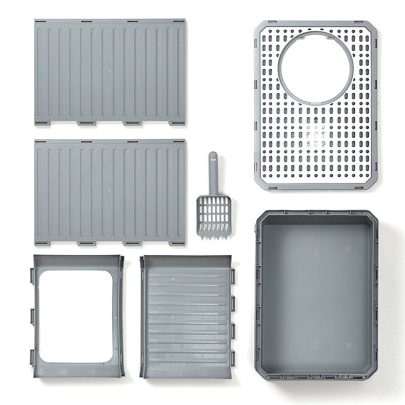 Maison de toilette pliable pour chat – bac à litière spacieux avec tiroir et double porte