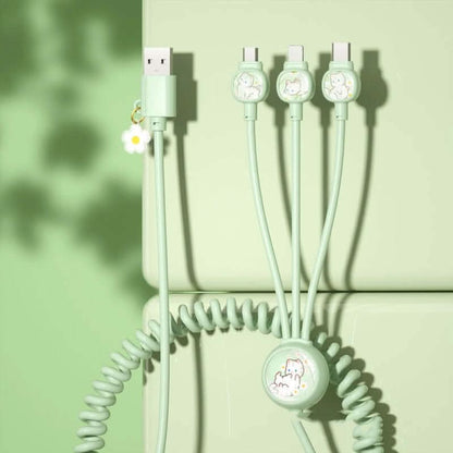 Câble de données 3-en-1 à ressort – USB multi-connecteurs, design créatif