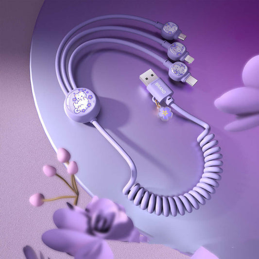 Câble de données 3-en-1 à ressort – USB multi-connecteurs, design créatif
