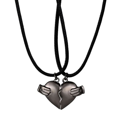Collier couple cœur brisé – longue distance, pendentif alliage, chaîne croisée