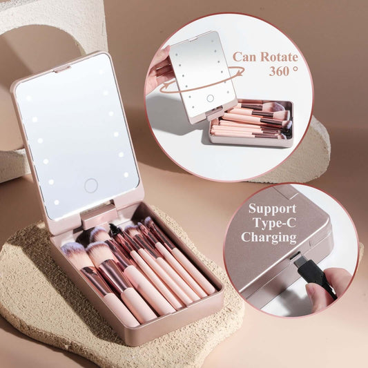 Set de pinceaux + miroir LED rechargeable