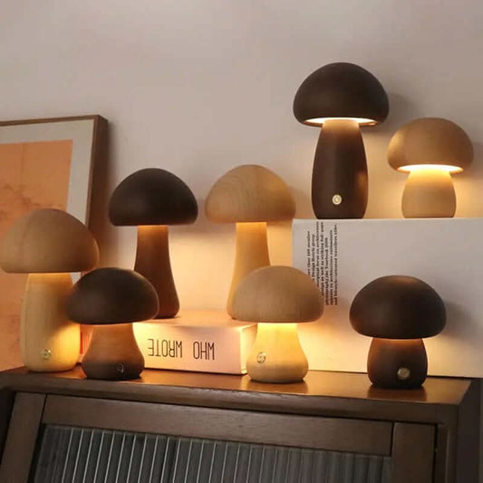 Lampe de nuit champignon en bois avec interrupteur tactile Les Visionnaires