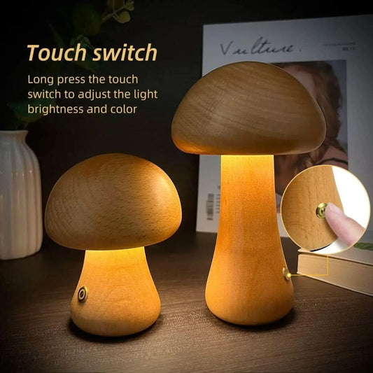 Lampe de nuit champignon en bois avec interrupteur tactile Les Visionnaires