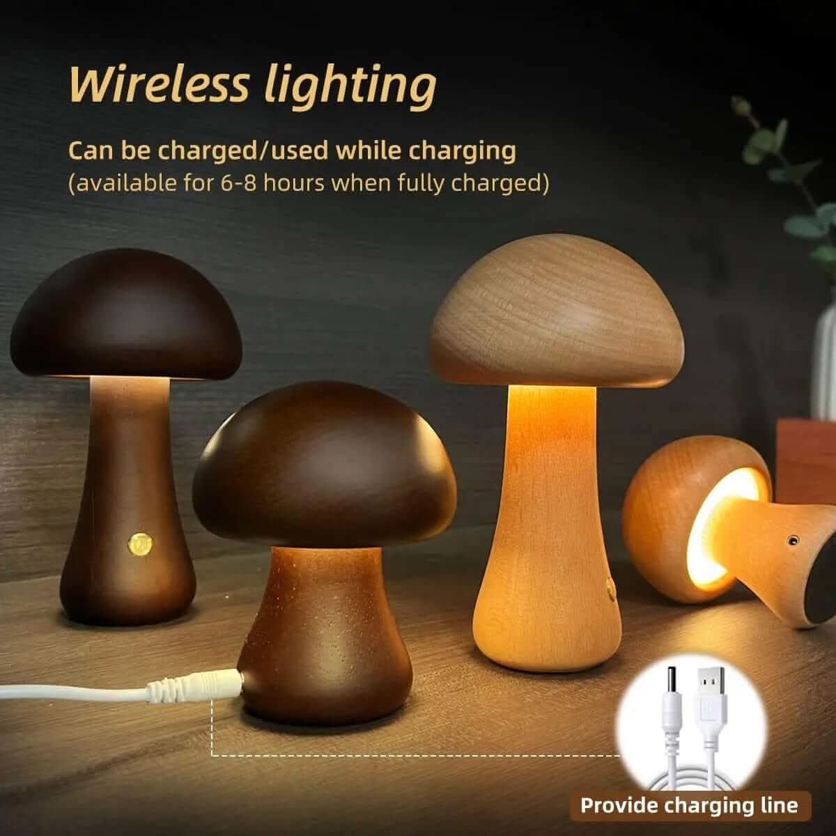 Lampe de nuit champignon en bois avec interrupteur tactile Les Visionnaires