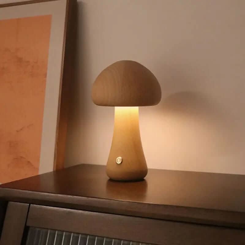 Lampe de nuit champignon en bois avec interrupteur tactile Les Visionnaires