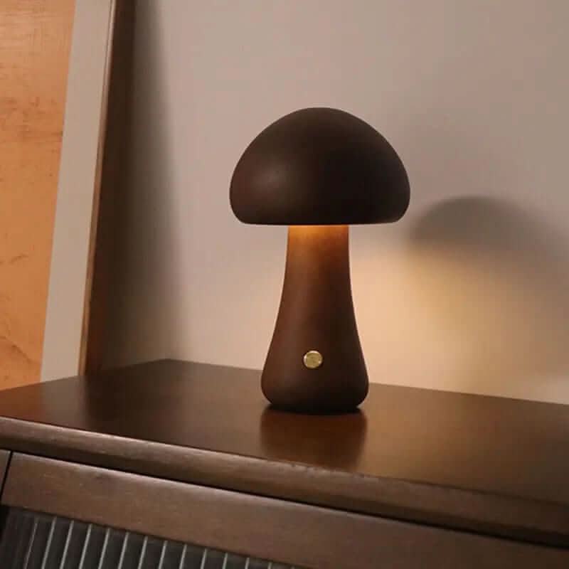 Lampe de nuit champignon en bois avec interrupteur tactile Les Visionnaires