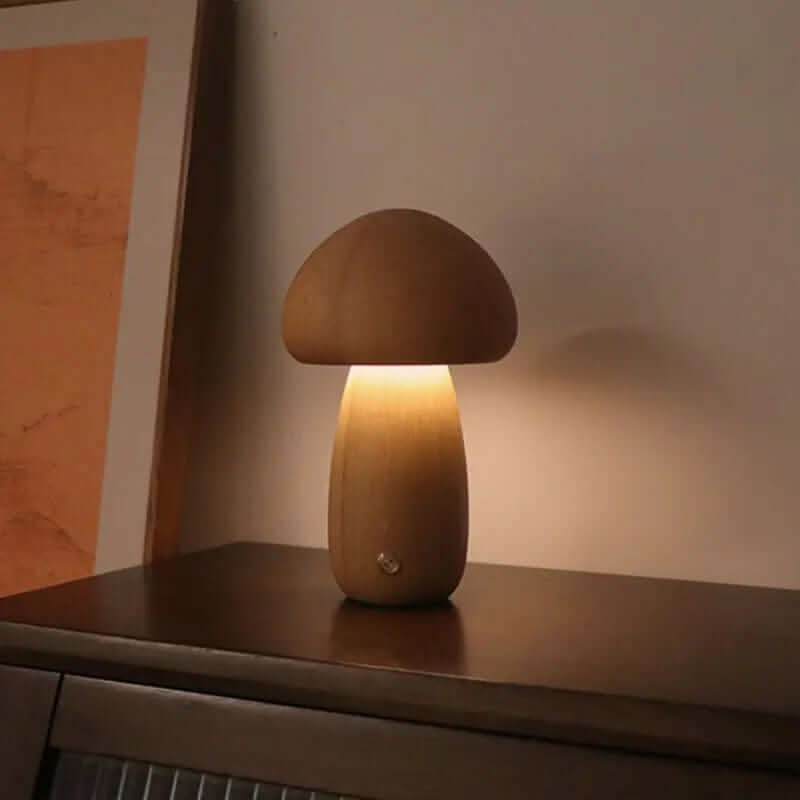 Lampe de nuit champignon en bois avec interrupteur tactile Les Visionnaires