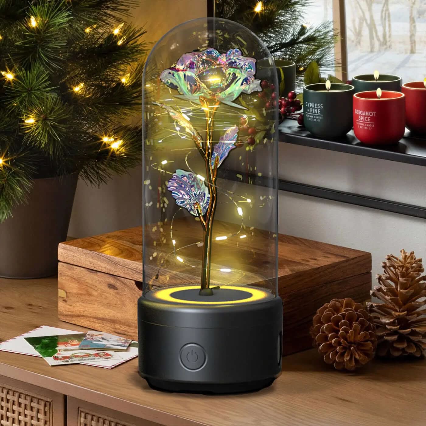 Lampe LED en forme de rose avec haut-parleur Bluetooth Les Visionnaires