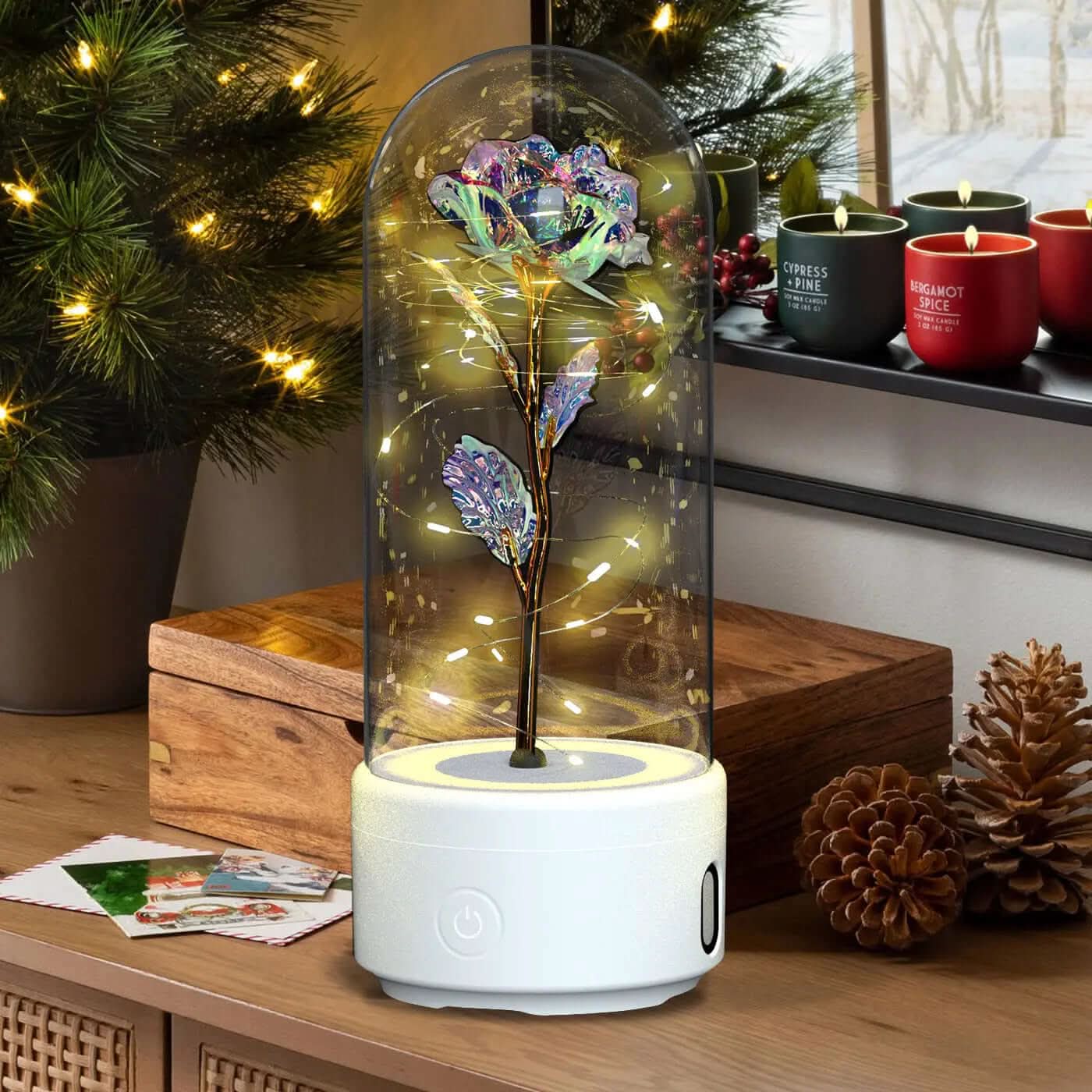 Lampe LED en forme de rose avec haut-parleur Bluetooth Les Visionnaires