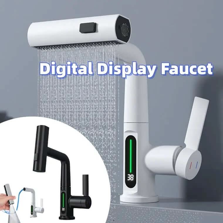 Intelligent Digital Display Faucet Pull-out Basin Faucet Temperature Digital Display Rotation Les Visionnaires