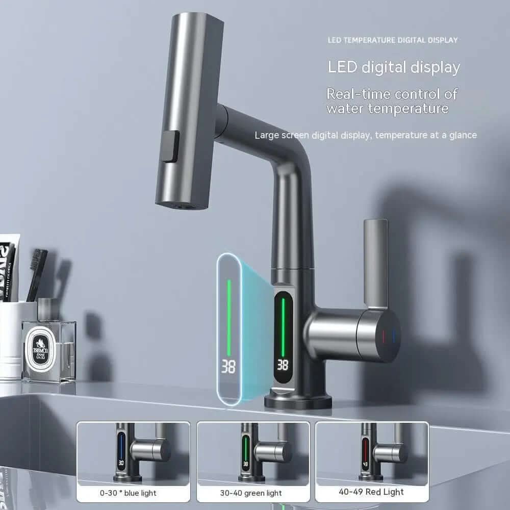 Intelligent Digital Display Faucet Pull-out Basin Faucet Temperature Digital Display Rotation Les Visionnaires