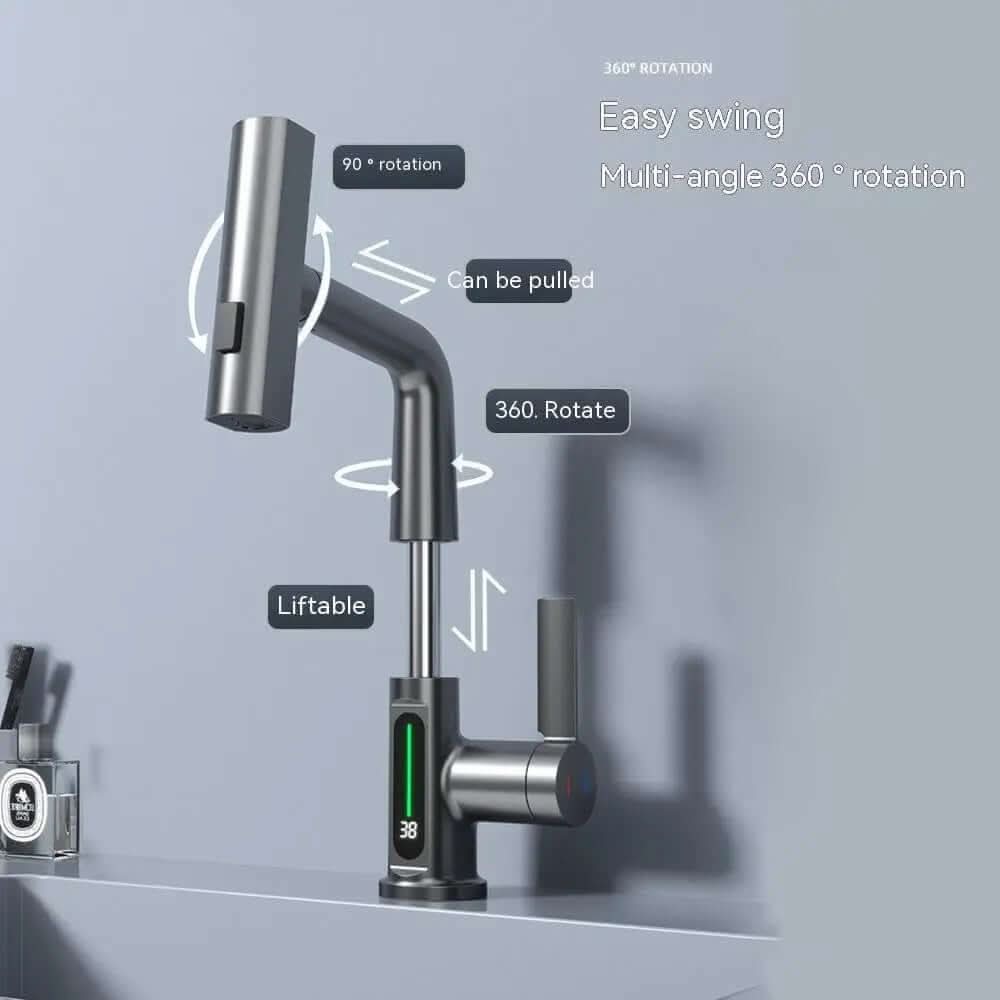 Intelligent Digital Display Faucet Pull-out Basin Faucet Temperature Digital Display Rotation Les Visionnaires