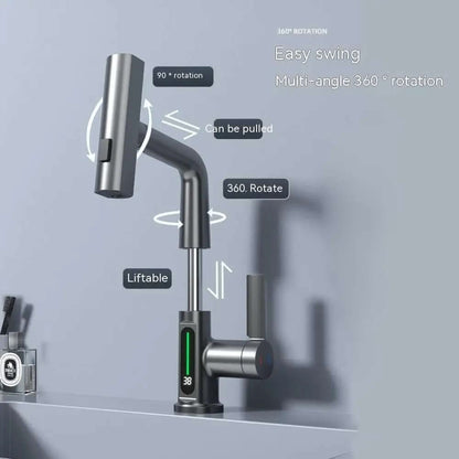 Intelligent Digital Display Faucet Pull-out Basin Faucet Temperature Digital Display Rotation Les Visionnaires