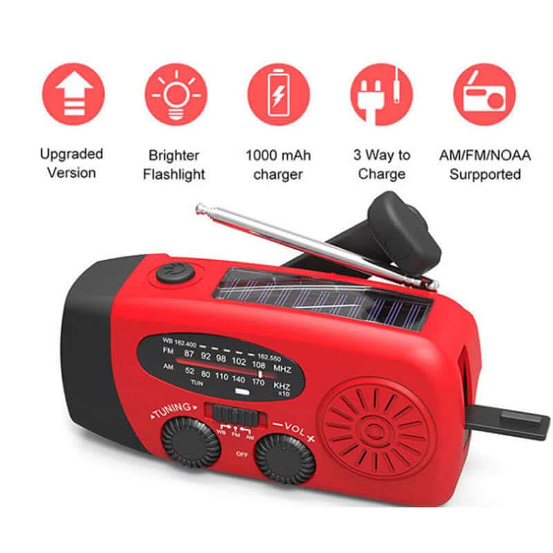 Lampe de poche radio solaire à manivelle avec chargement USB Les Visionnaires