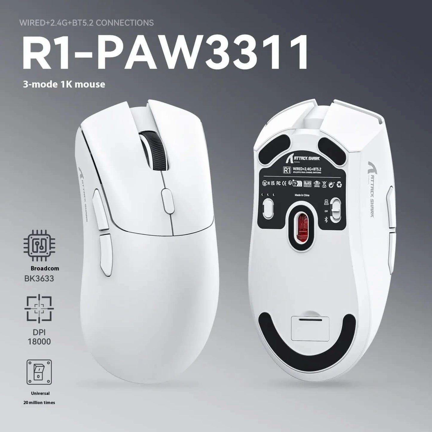 Souris sans fil légère Attack Shark X3 à triple mode Les Visionnaires