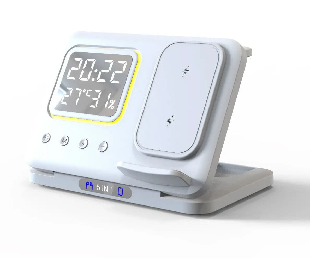 Chargeur sans fil 15 W, réveil numérique LED 5 en 1 Les Visionnaires