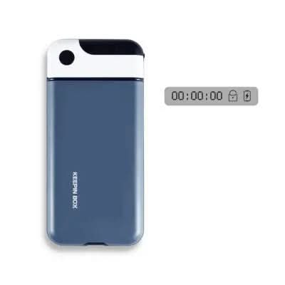 Coffret verrouillage téléphone minuterie Les Visionnaires avec écran de minuterie et design compact bleu et blanc